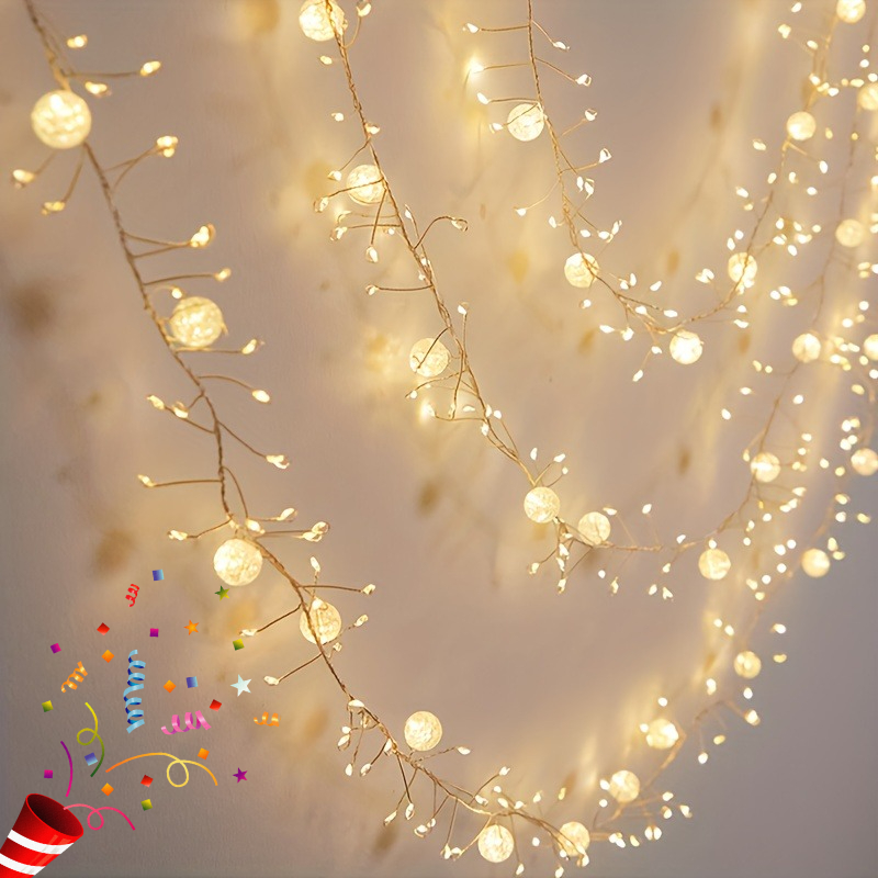 Image of 300cm/118.18" Extra-long Led Ice Cracked Ball Copper Wire Light With Switch Control - (not Included) For Weddings, Celebrations - Stylish Decoration, Perfect Gift For Special Occasions