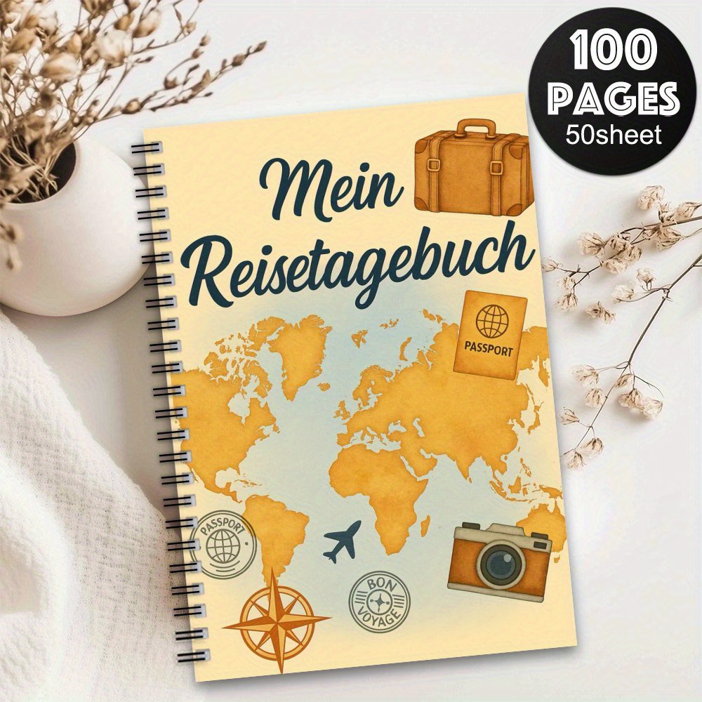 TEMU 1pc Vintage German Travel Notebook Journal, , Country Record, Notebook, Vintage Map Journal, School Office Supplies Workbook, Travel Stamp