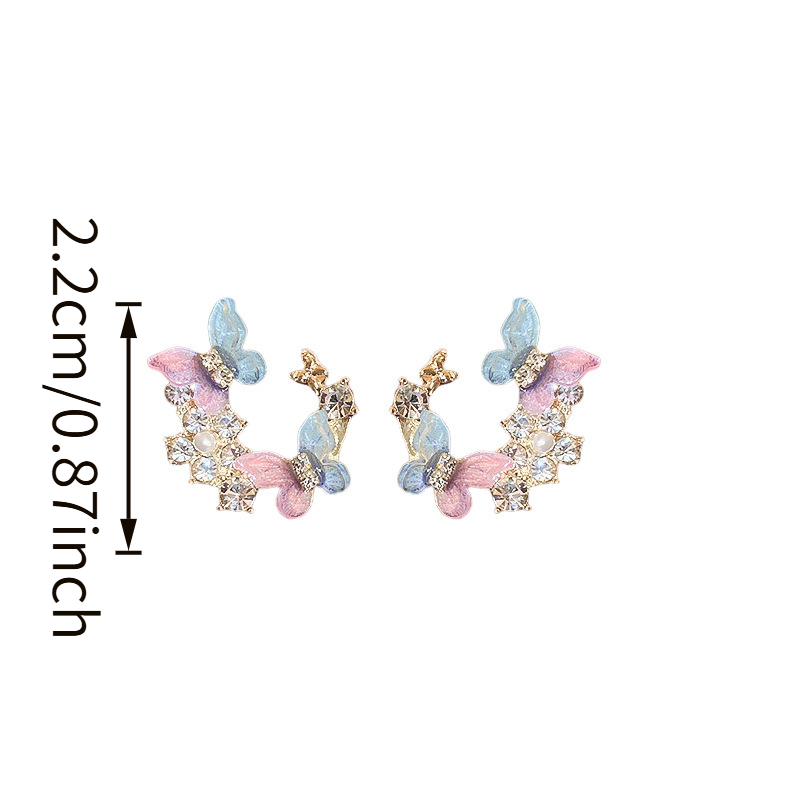Sweet Rhinestone Butterfly Circle Stud Earrings