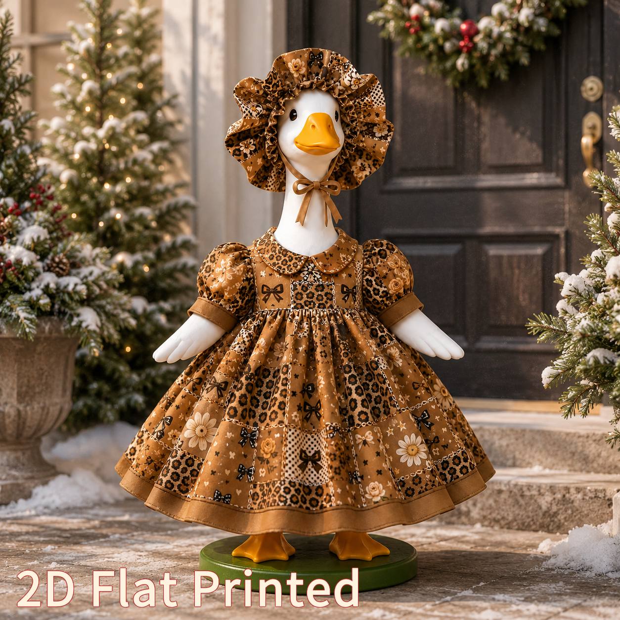 TEMU 23 Inch Porch Goose Outfit, Leopard Puff Sleeve Dress With Matching Bonnet, 2d Flat Printed Costume, Vintage Festive Outdoor Lawn Yard Porch