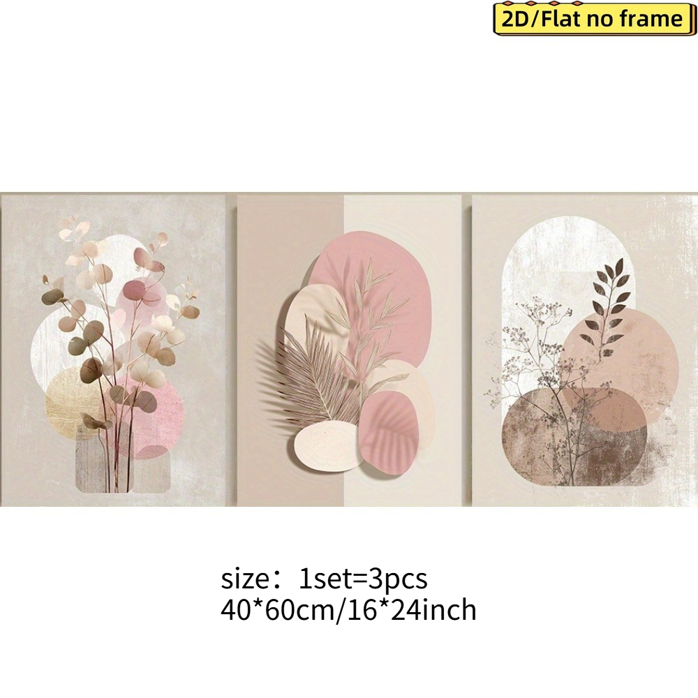TEMU 2d Flat, 2d Flat, 2d/flat Frameless, 3pcs Soft Pink And Cream, Showcasing Minimalist Bohemian , Suitable For Living Room, Bedroom, Bathroom