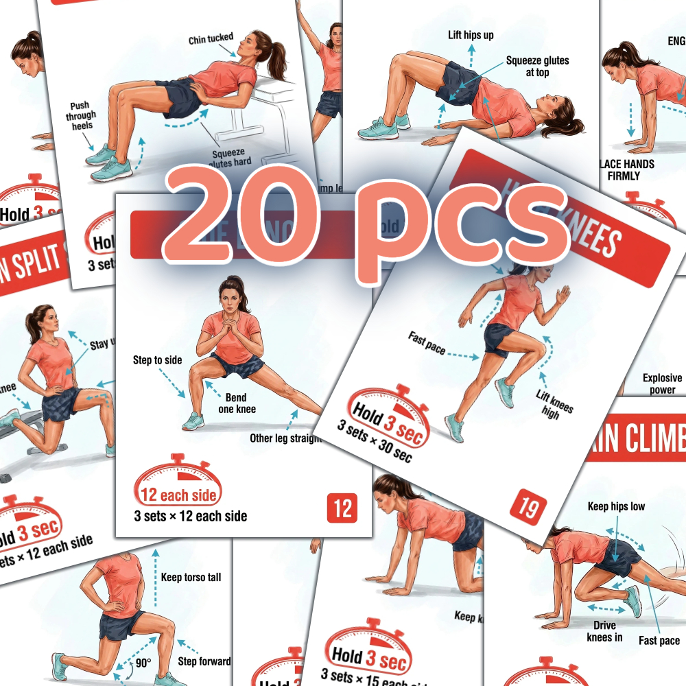 TEMU 20pcs Activation And Fat Burning Exercise Cards, Exercise Card Set, Beginner Fitness Training Cards, Workout Activities, Adult Portable Exercise