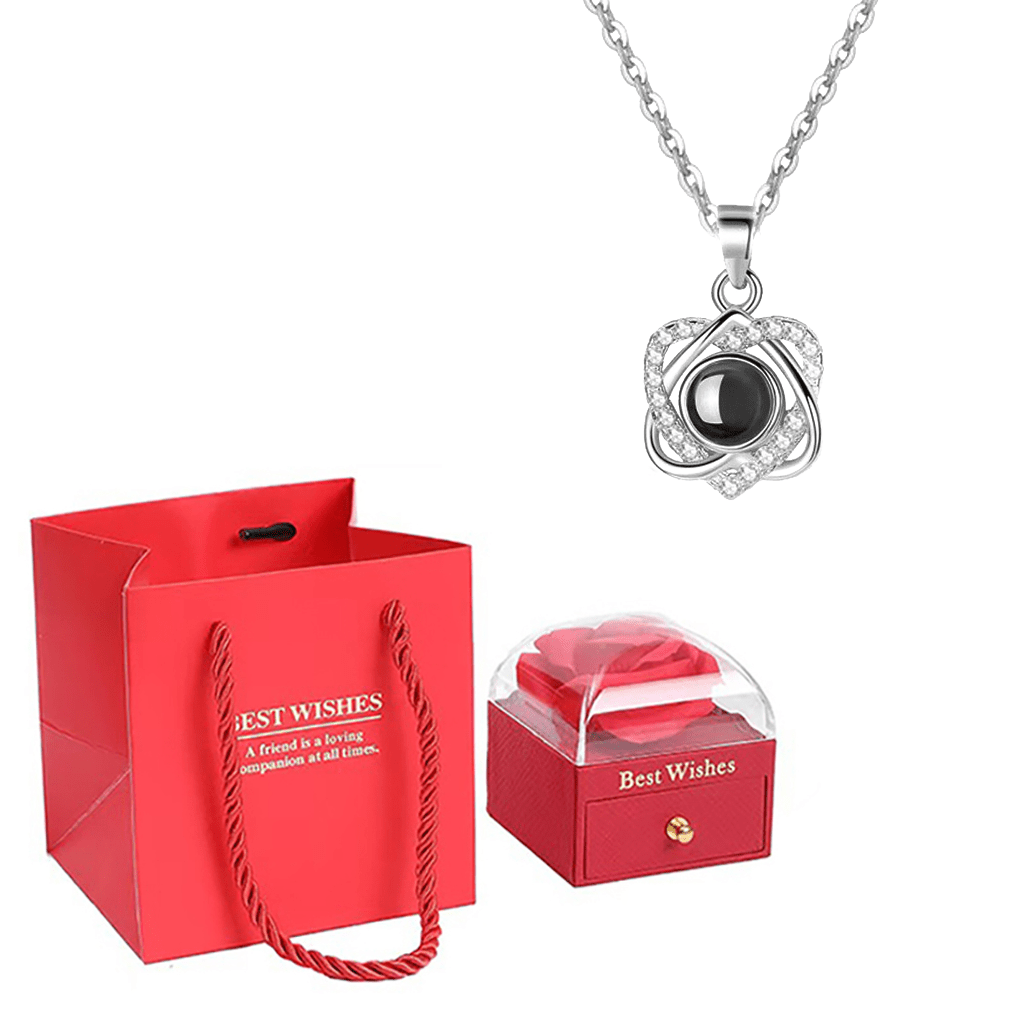 100 Languages I Love You Projection Double Heart Pendant Necklace