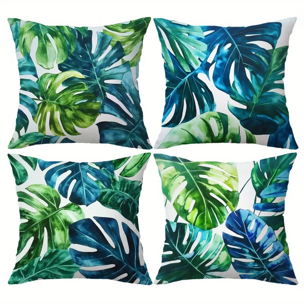 4pcs 4pcs set of tropical leaf cushions soft decorative sofa cushions suitable indoor outdoor use   design with zippered removable and washable covers suitable sofas beds and car seats