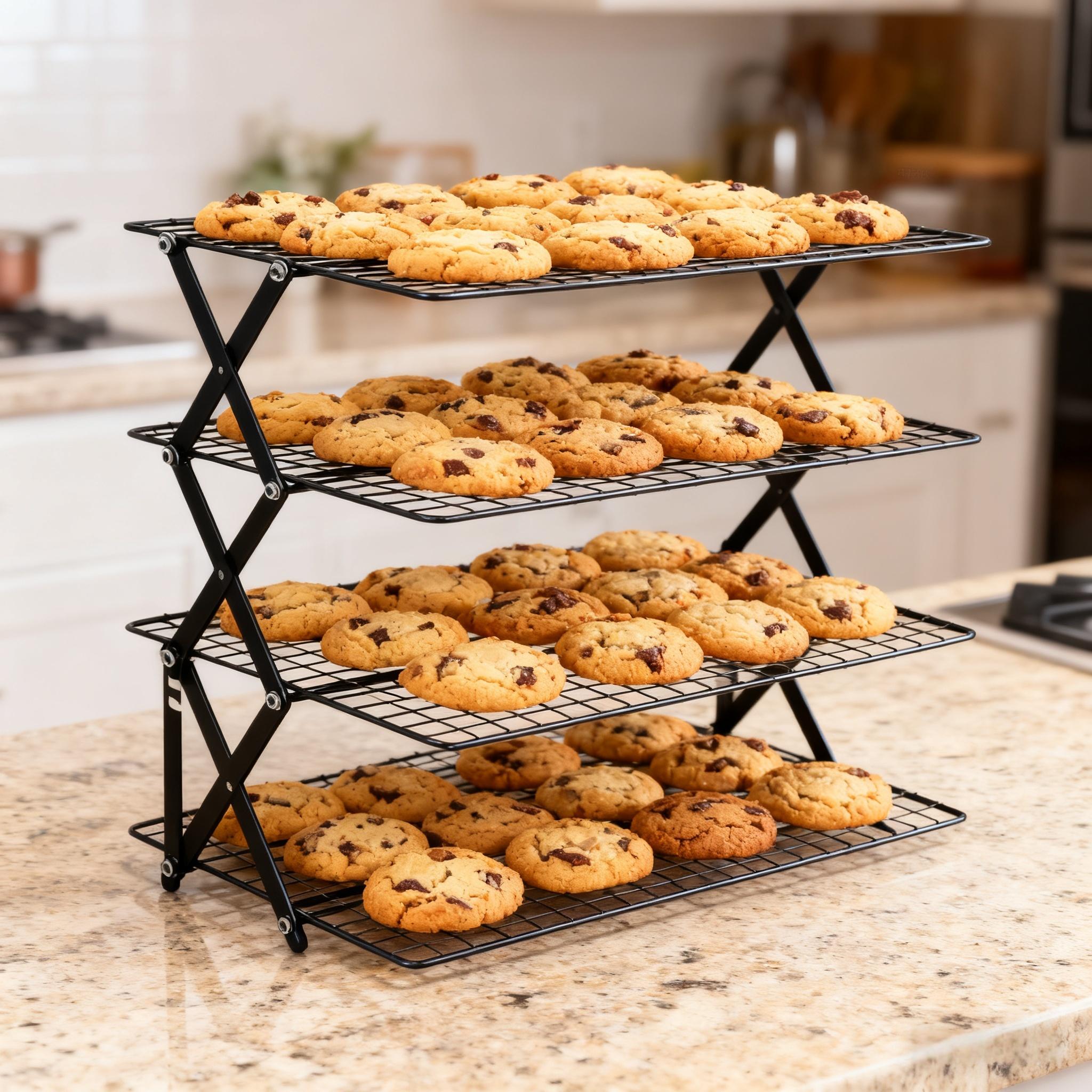 collapsible cooling rack metal wire baking tray stackable drying rack with adjustable four position design suitable for grilling while camping ideal for baking and cooling and cakes