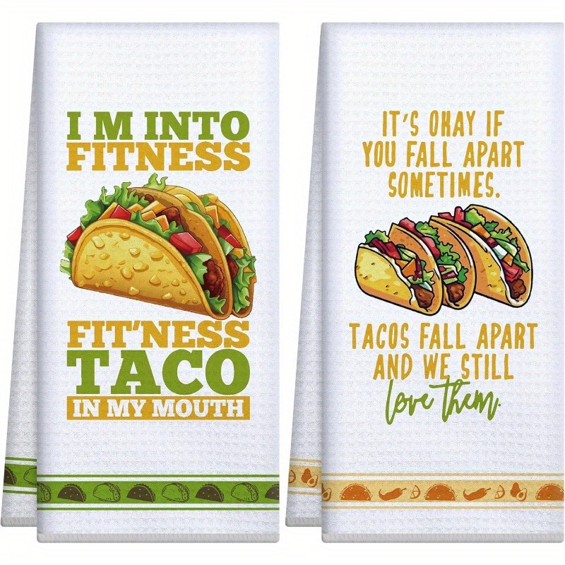 

2pcs Funfiesta Cartoon Taco-themed Kitchen Towels Set, 18x26 Inch, Soft Polyester, Contemporary Style, Machine Washable, Rectangular Dish Towels For Home Decor, Housewarming Gift