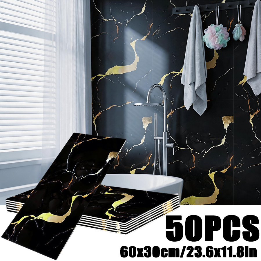Image of 25/50/100pcs Self-adhesive Removable Wallpaper Panels - Glossy Tiles Suitable, Bathroom, Tv Walls, Seamless Covering, Waterproof Moistureproof Easy Clean For Office Decor (no)