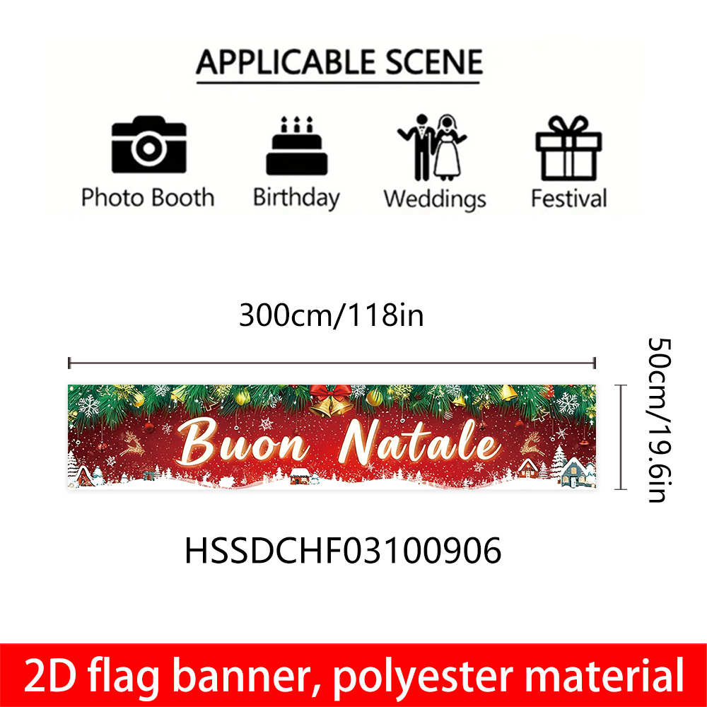 TEMU Striscione piatto 2D, 1 pezzo, striscione natalizio , realizzato in materiale, 118,1 pollici * 19,6 pollici, decorazione a tema per Capodanno e