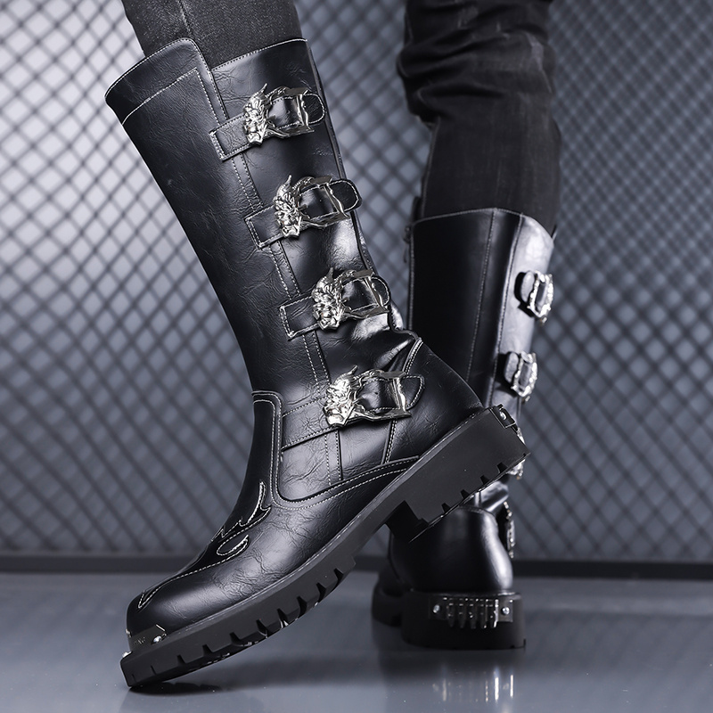 a pair mens heavy duty motorcycle boots vintage punk style - Temu Oman