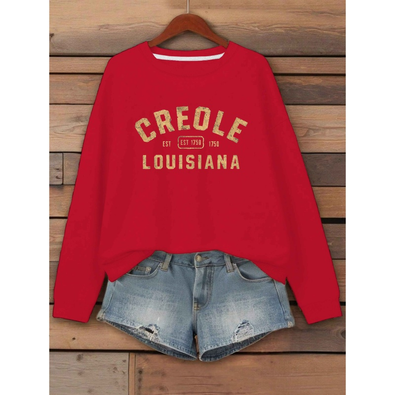 

Creole Sweatshirt, Casual Crew Neck For Autumn And Spring, Women's Apparel