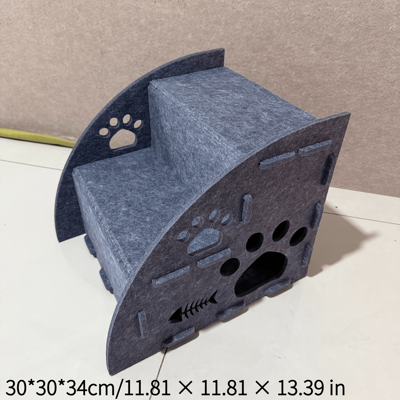 TEMU Twee-laags Huisdier Trap, Geschikt voor Bedden en , Grijs Vilt Materiaal, Pootafdruk Ontwerp, Indoor Klimhulp, Ontworpen voor Kleine Honden,