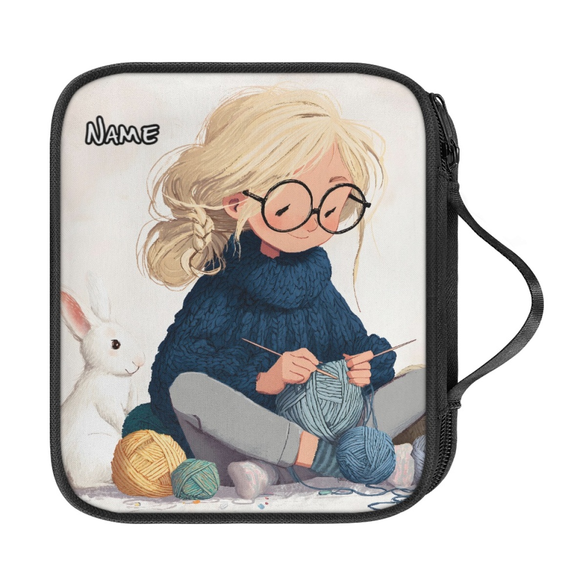 TEMU Kit de herramientas de ganchillo con diseño de chica adorable, bolsa de almacenamiento con cremallera de capa y personalizado, gran capacidad,