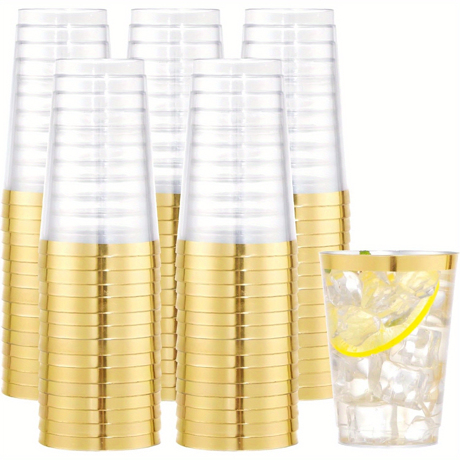 50 pezzi bicchieri di plastica dorati, bicchieri di plastica trasparenti da 10oz con bordo  , boccale di birra di plastica  , bicchieri di plastica   usa e   per feste, bicchieri di plastica   qualità con bordo     per matrimoni e feste
