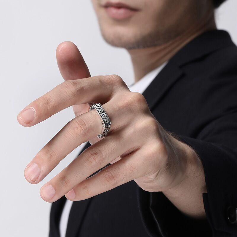 Vintage Auspicious Clouds Square Ring — Unique Design