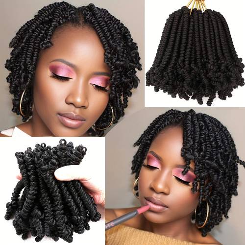 4pcs short bob spring twist crochet braids pre looped synthetic curly hair extensions for for afro styles