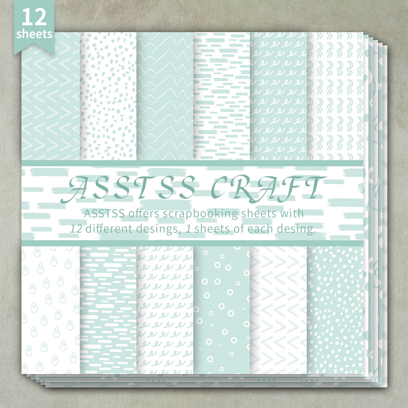 TEMU 12-sheet Asstss 6x6 Inch Scrapbooking Paper Pad, Mint Green Minimalist Geometric Patterns, Fresh Morandi Style Backing Paper Supplies,