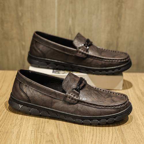 Men British Genuine Leather Loafers Sneakers Lazy Driving Comfortable 2026 Summer New