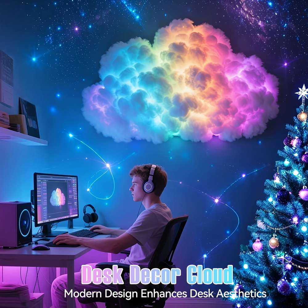 TEMU [intelligent Rgb Led] 3d Thunder Cloud Night Light With Music Synchronization - Intelligent Rgb Led Strip Lights For Bedroom, Gaming Space,