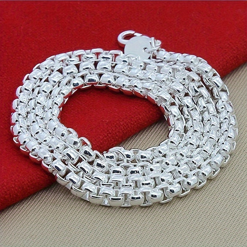 

A 925 Silver-plated Round Box Chain Necklace, 4mm Silver-coated Box Chain Suitable For Men And Women - Hypoallergenic, Wear And , And Elegant Jewelry.