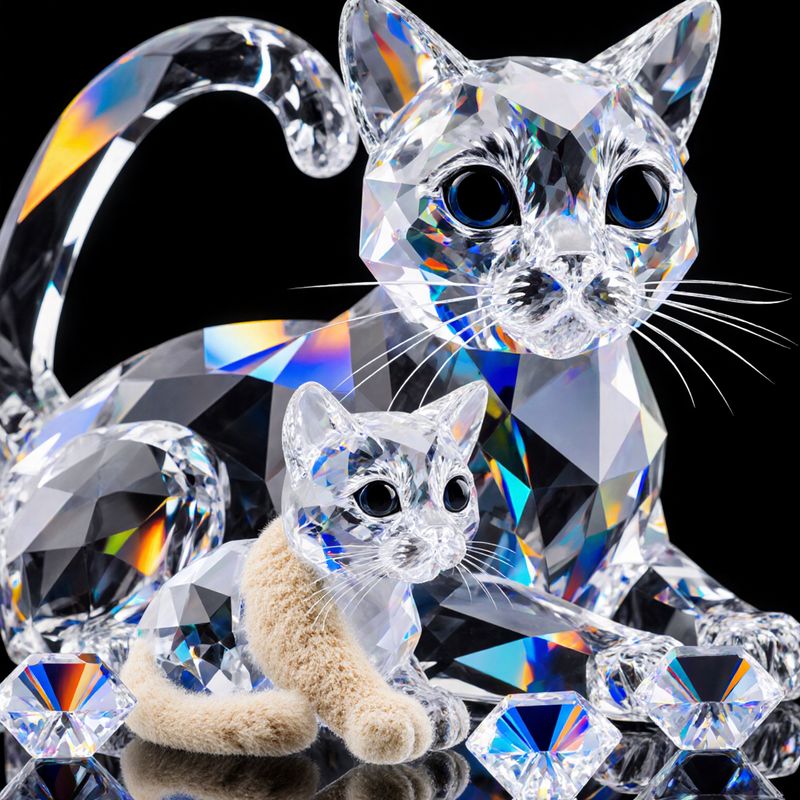 TEMU Crystal Mother Cat And Kitten Diamond Painting 9.84x9.84in, Sparkling Art With Effects, Home Decor Gift For Kids And Adults, Mosaic Style Wall