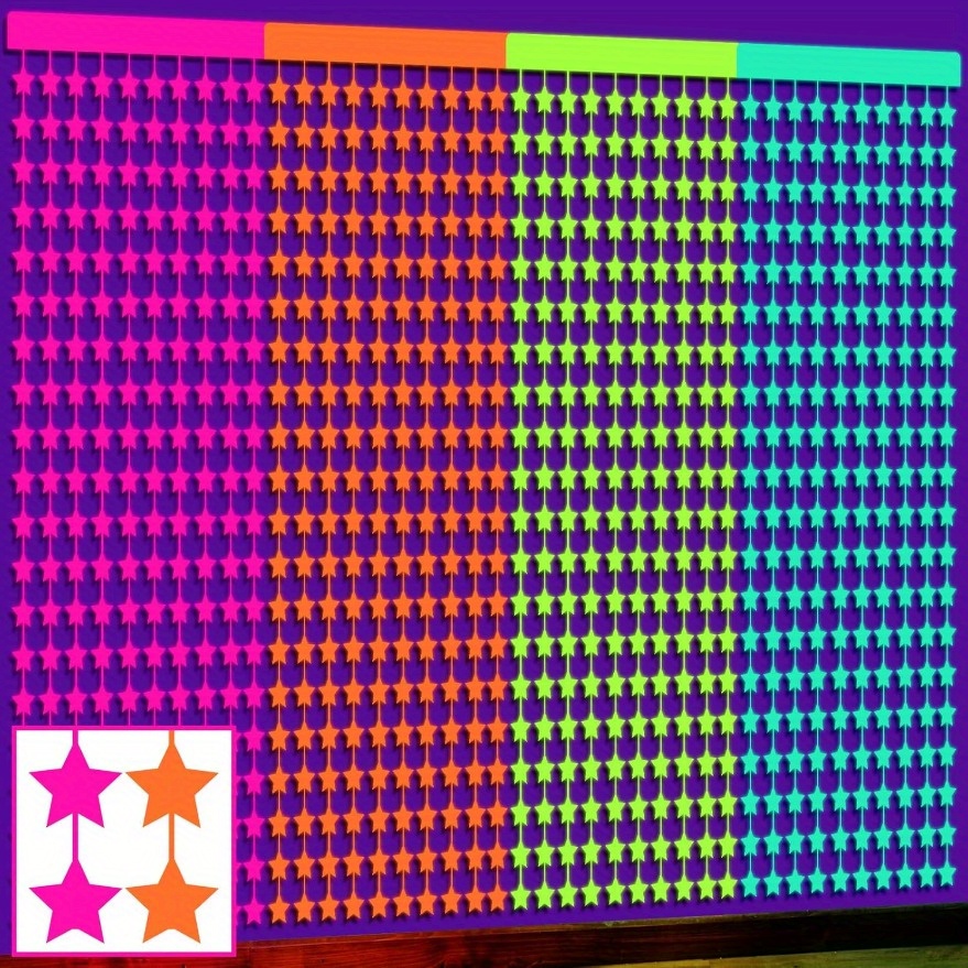 E-shop 4 Stück UV-Schwarzlicht-Reaktive Neon-Fließende Partydekorationen mit Sternausschnitten – Mehrfarbige Kunststoff-Nachtlicht-Dekoration für
