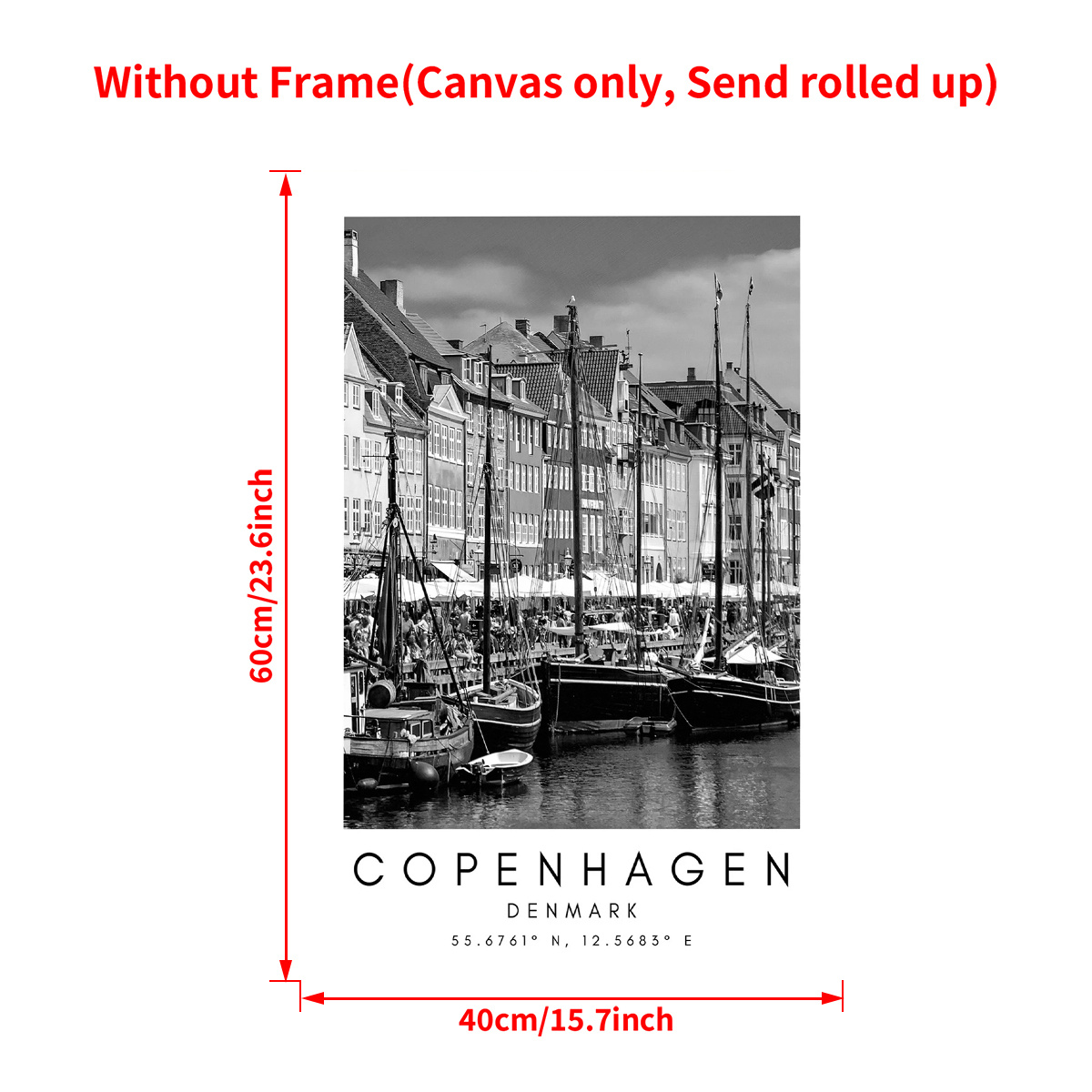 TEMU 1pc Copenhagen Denmark Map & Landmarks Minimalist Black & White Wall Art Poster - Harbor Danish Cityscape, Frameless Vertical For Home Office