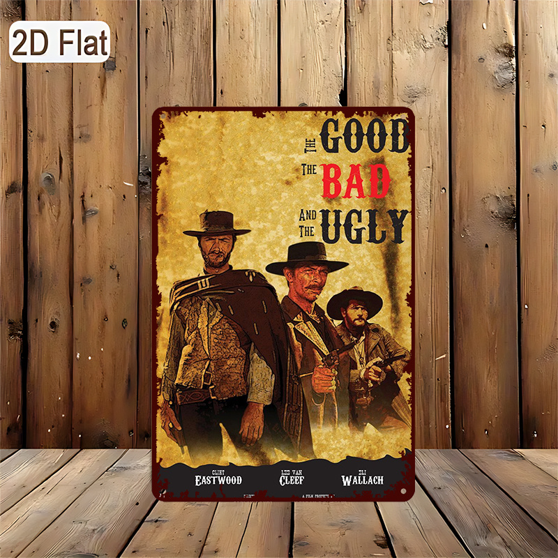 TEMU 2d Flat, 2d Flat- 1pc[2d Plane] Classic Western ', The Bad And The Ugly' Decorative Painting, Metal Tin Sign- 8''x12'' Inches, Suitable For