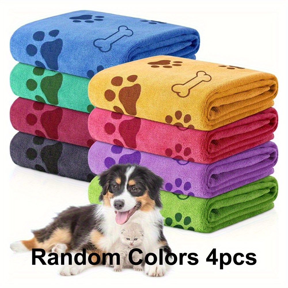 E-shop 4 Stück Schnell Trocknende Haustierhandtücher Für Mittelgroße Hunde - Weiche, Saugfähige Polyester Mit Unterhaltsamer Pfoten-Druck-Design, Ideal