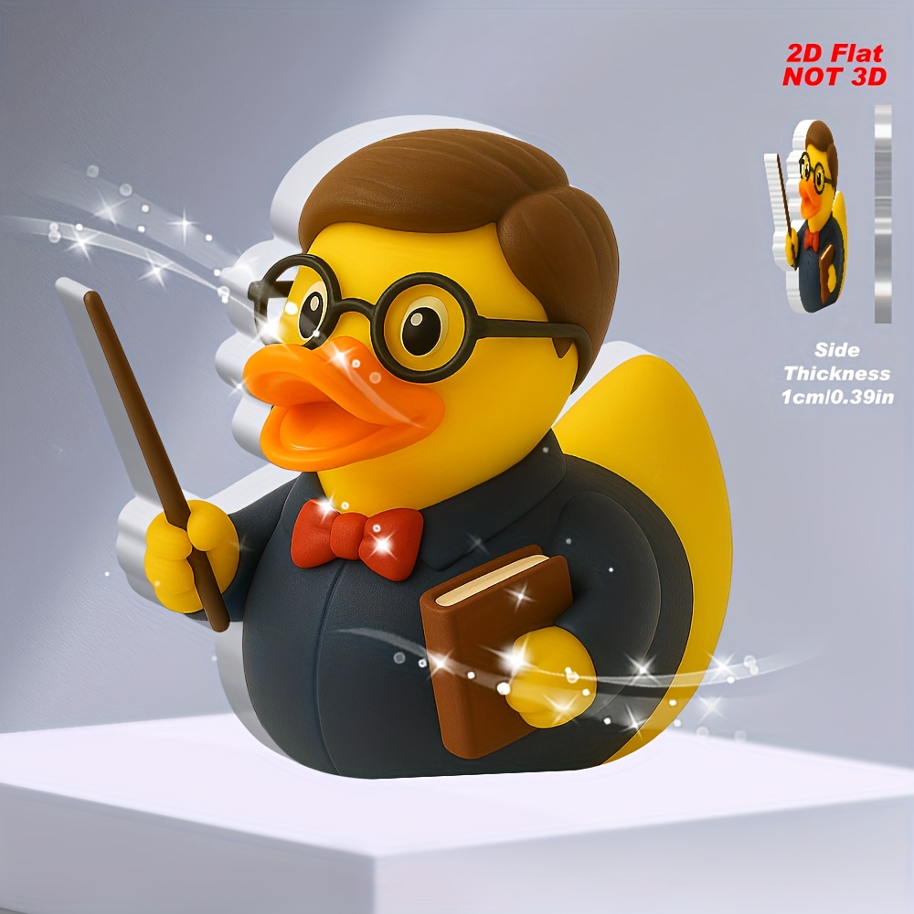 TEMU 2d Flat, 14.99cm Piece Acrylic Duck With Book And Glasses Design- 14.99cm X 10 Retro Style Desktop Decoration, Perfect For Teacher's Day,