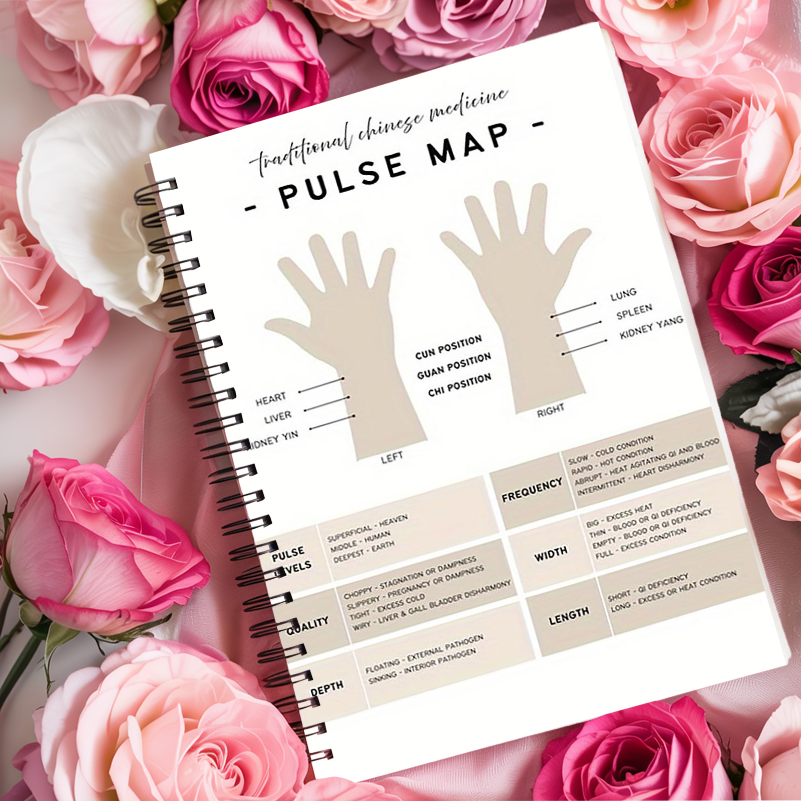 Traditional Chinese Pulse Map Notebook - A5 Spiral Bound Journal with Pulse Reading Charts, for TCM, Acupuncture, Herbal Medicine - Ideal for Practitioners, Students, Patients - Chinese Medicine Reference Book & Health Diary, Tcm Education, Structured Layout, Durable Binding, Acupuncture Guide, Holistic Health, Highquality Paper, Acupuncture Practitioners