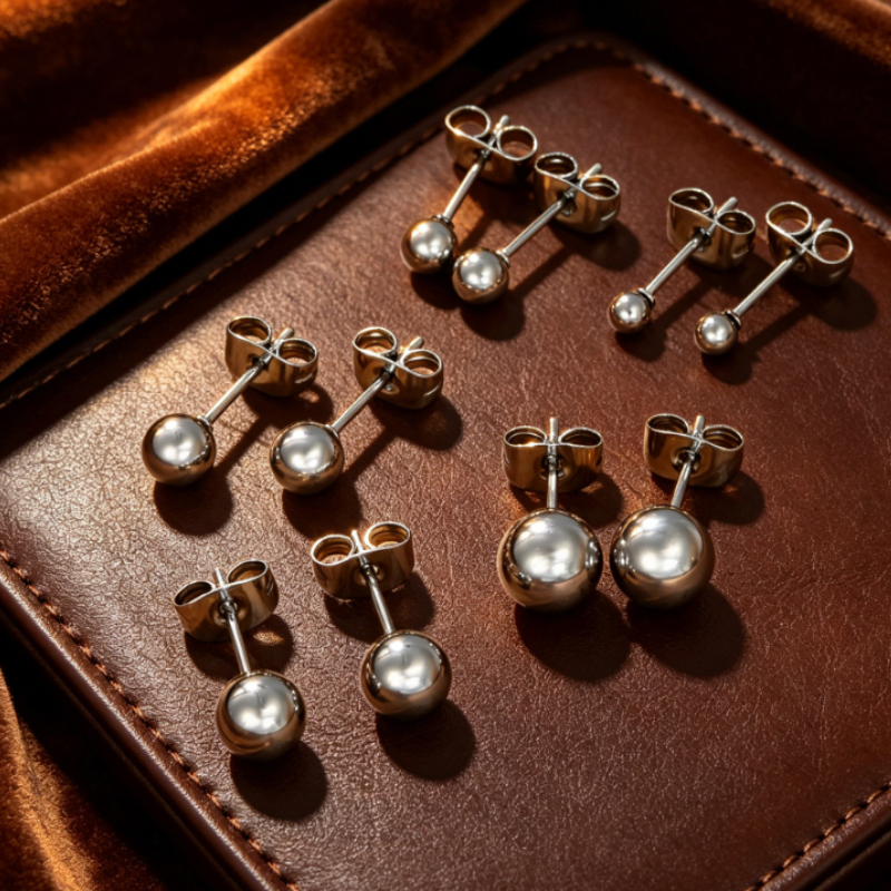 5 Pairs Minimalist Classic Round Ball Stud Earrings, Unisex
