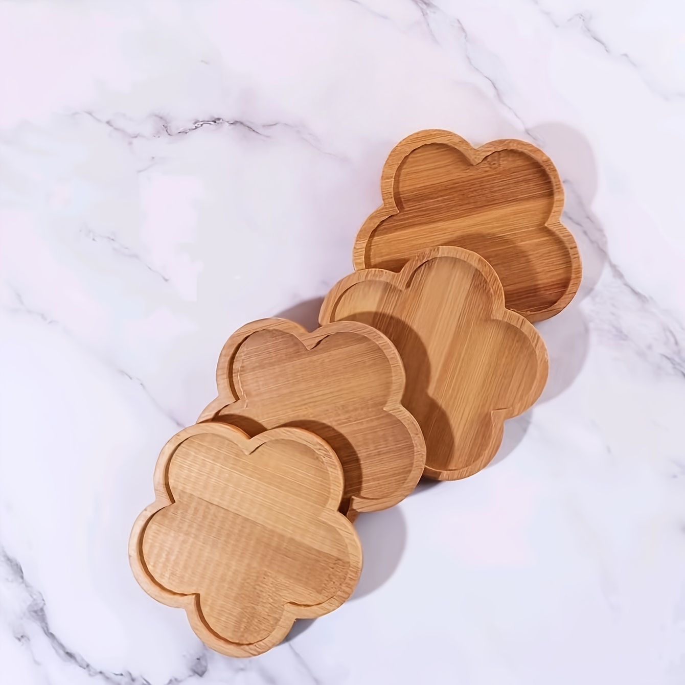 TEMU Set Of 4 Wooden Trays - Flower-shaped, Candle And Jewelry Organizer, Suitable For Countertops, Bathrooms, Kitchens - Durable Wooden Storage