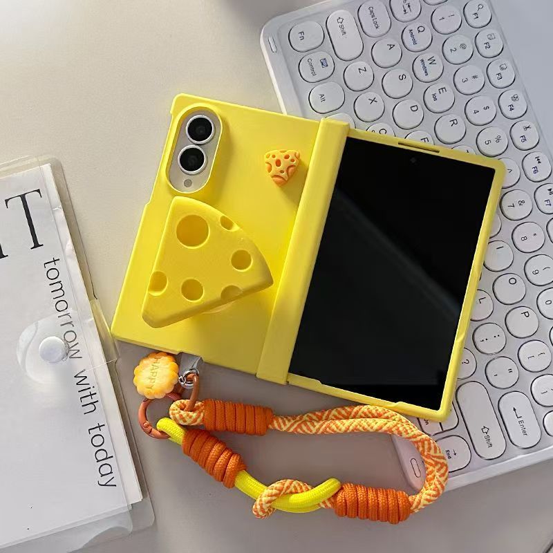 TEMU Phone Case: Yellow Case With Mid-axis Protection, With -shaped Stand And An Anti-loss Lanyard. Compatible With Galaxy Z Fold 8, Wide-folding