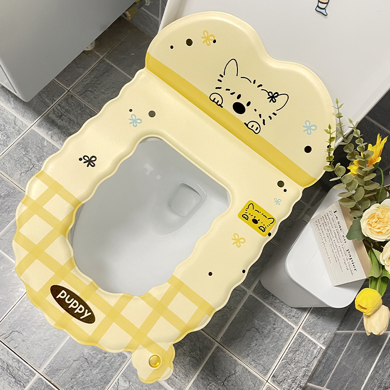 TEMU 1pc Universal Self-adhesive Toilet Seat Cushion, Eva Washable Toilet Seat Cushion With Back Support, Household Soft Bathroom Toilet Cover