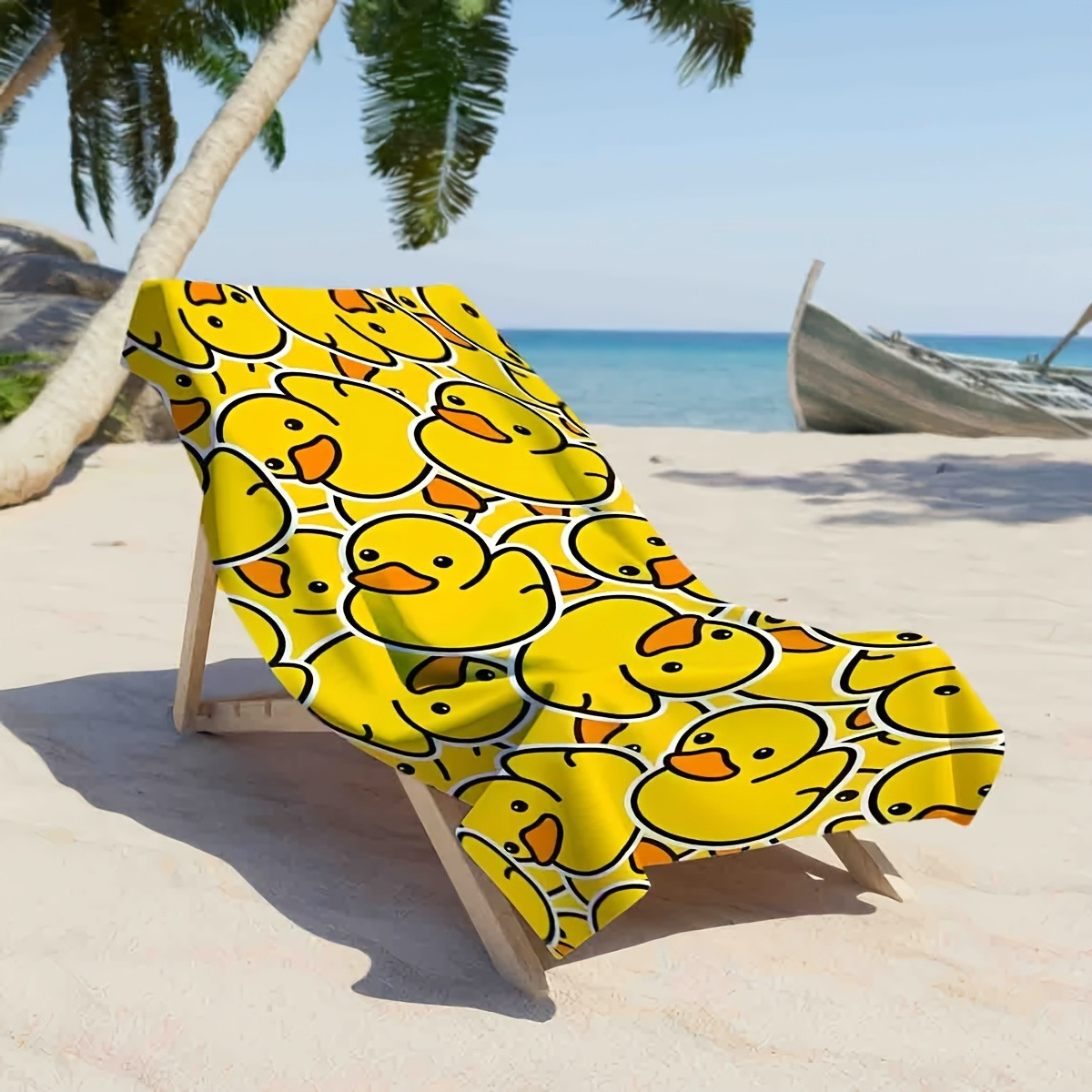 TEMU 1pc Cute Little Yellow Duck Pattern Beach Towel: A Summer Seaside Essential, Featuring Bright And Colors. Suitable For Travel, Camping, Hiking,