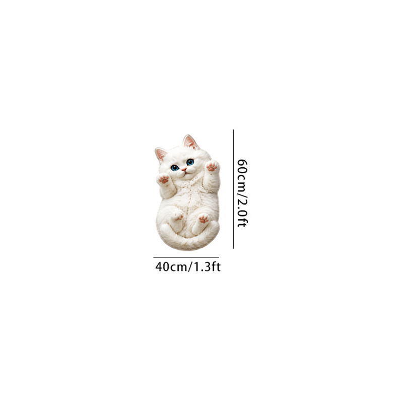 TEMU Velvet Pointed Base 2d Painting Thin Plush 3d Effect Non-long Pile Cute Lazy White Cat Shaped Irregular Rug Fashionable Individual Home Decor