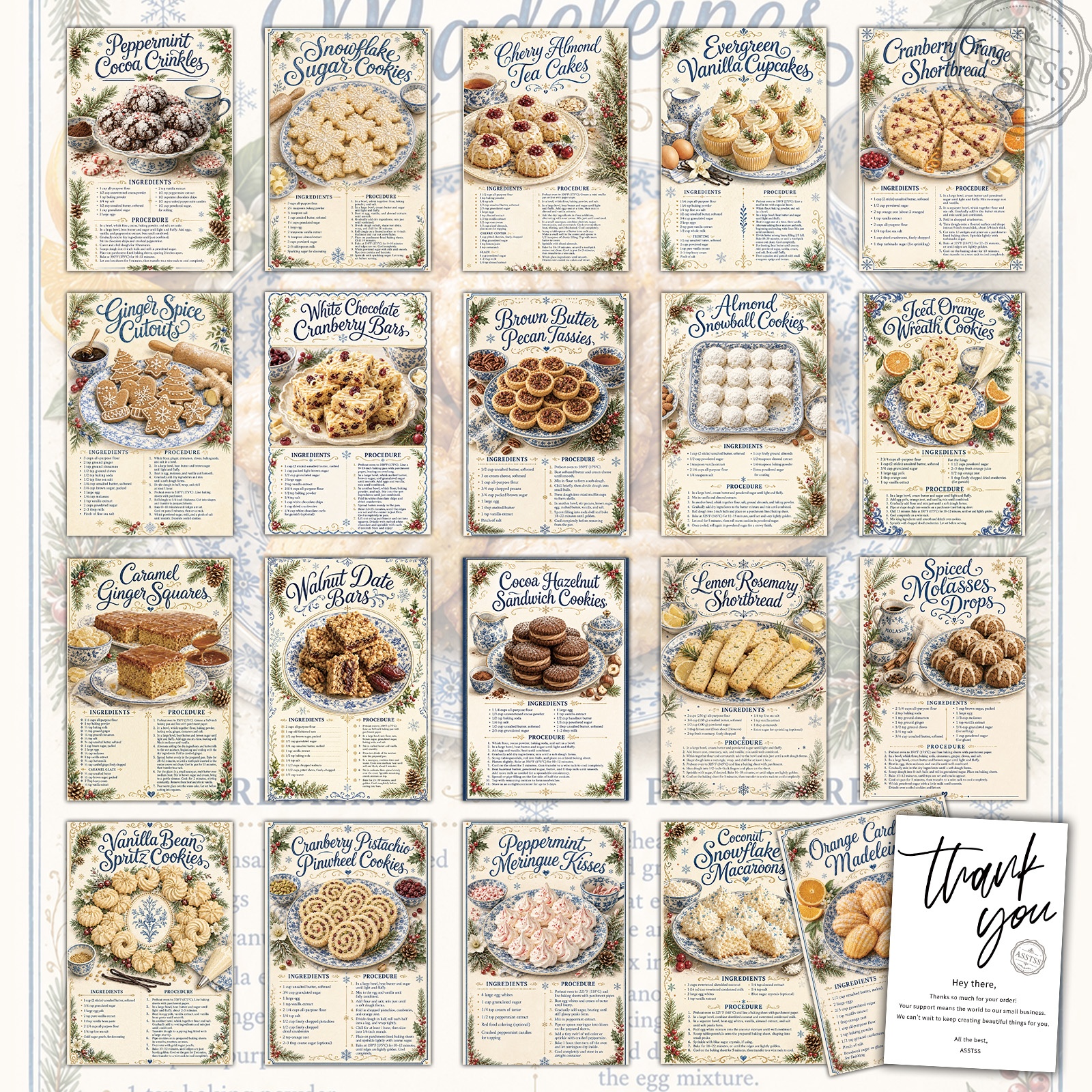 TEMU 21-pack Asstss Vintage Christmas Recipes Postcards - 4x6 Inches Retro Junk Journal Supplies, Classic Pinup Illustrations Collectible Decorative