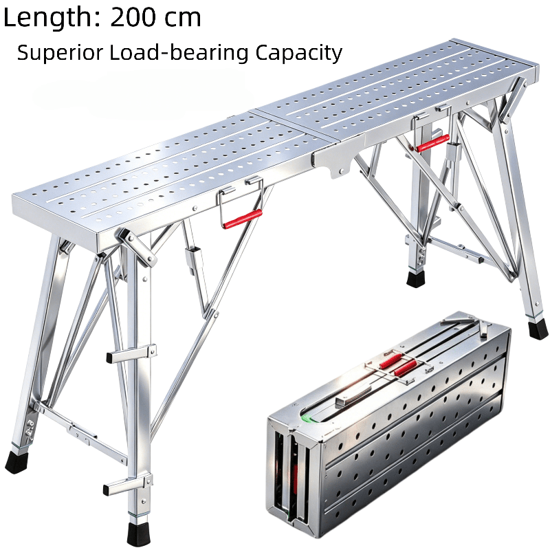 TEMU Height-adjustable Heavy-duty Scaffolding -- Portable Folding Work Platform ( With Non-slip Base And Sturdy Frame); Ideal For Truck Washing,