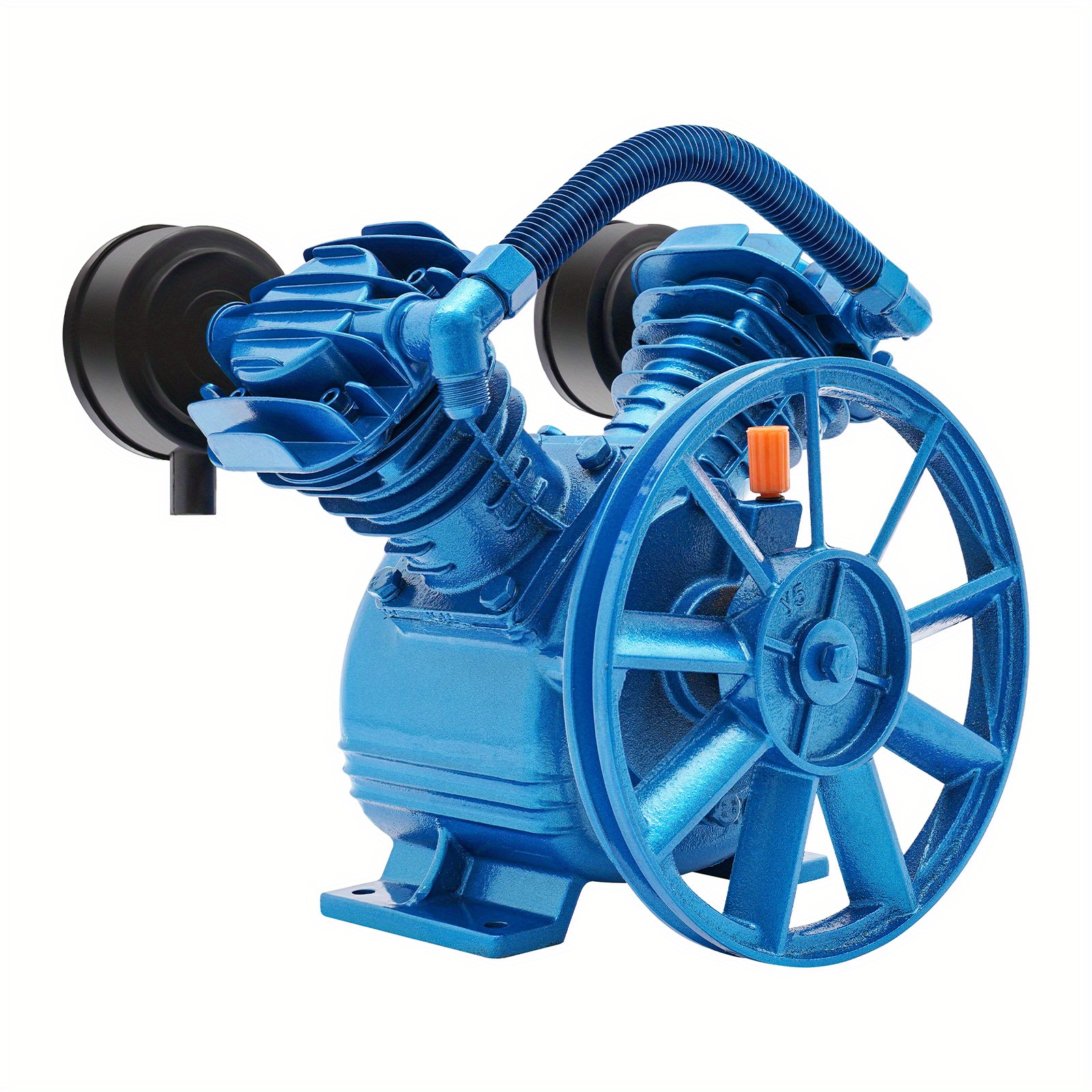 Tête De Compresseur D'air 2 Cylindres - 420 L/min, 8 Bar - Avec Poulie, Silencieux - Pour Atelier, Mécanique, Bâtiment