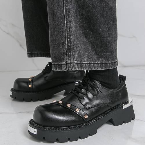 new versatile british style vintage mens platform casual shoes with oversized toe trendy and fashionable mens footwear