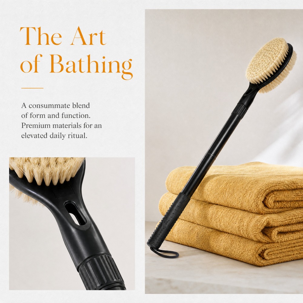 TEMU Dual-effect Retractable Bath Brush, Double-sided Brush Head, Metal Retractable Long Handle Shower Brush, Non-slip Handle, Adjustable Length,