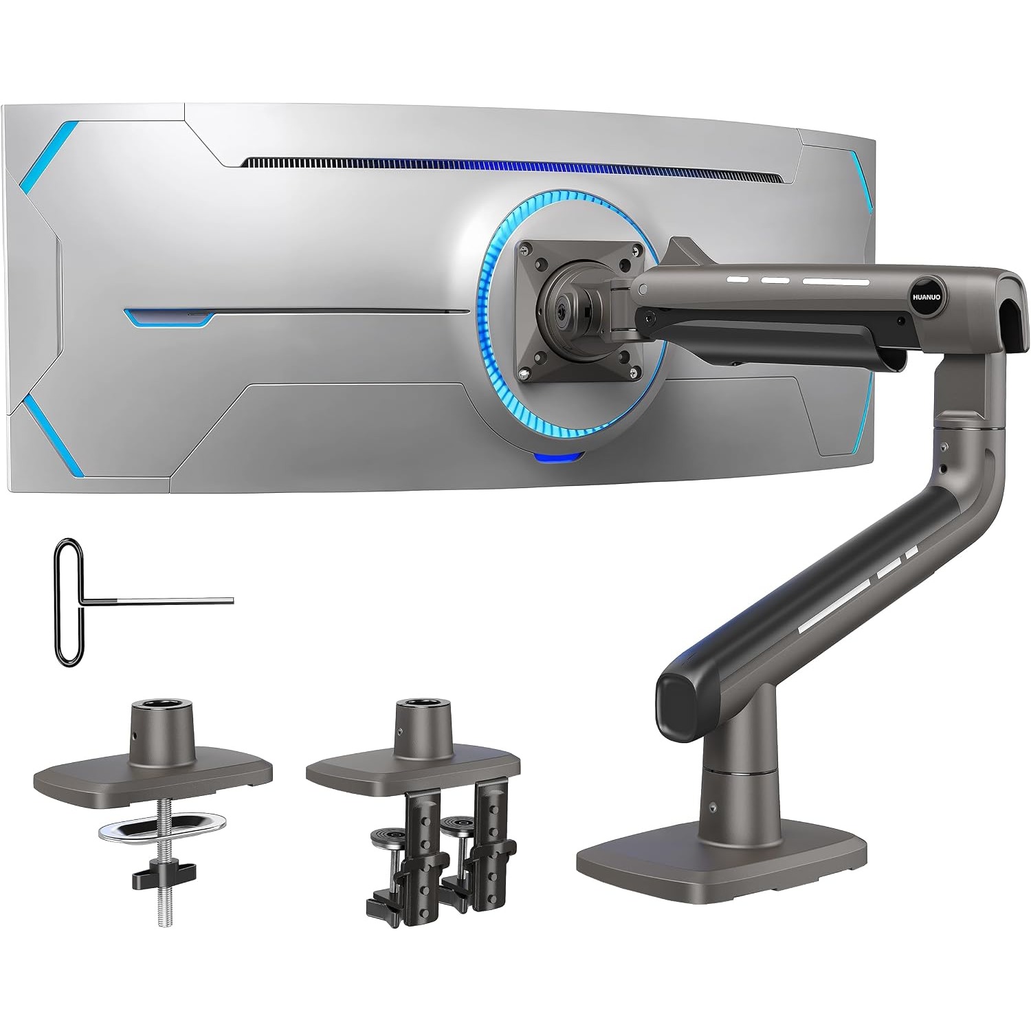 Monitor Arm For Screens Up To 49 Inches, 18 Kg, Full Motion Adjustable, Dual Installation With C-clamp And Grommet Base, Vesa 100x100mm Compatible