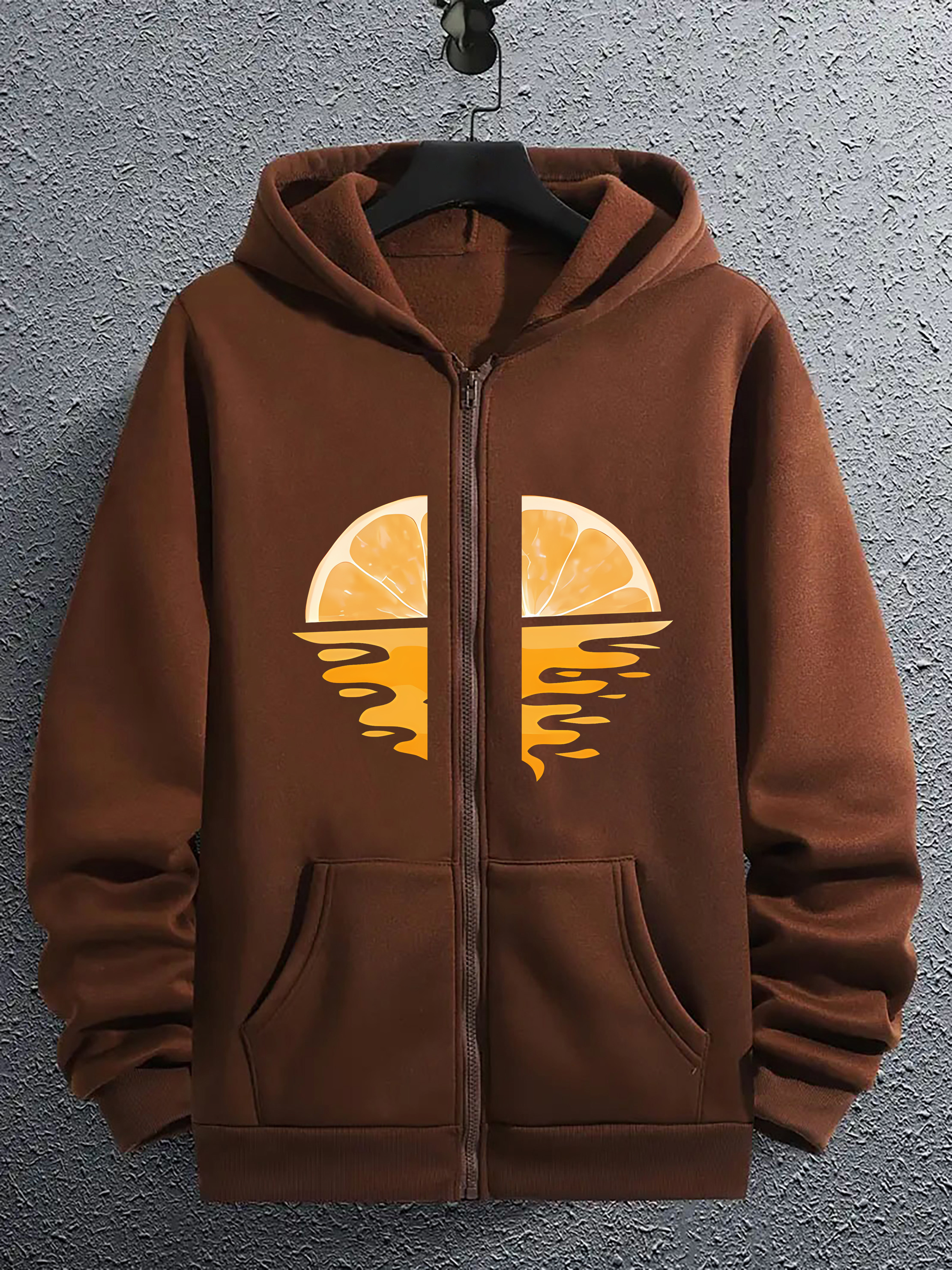 men's casual zip hoodie artistic sunrise print – brown Temu Bahrain