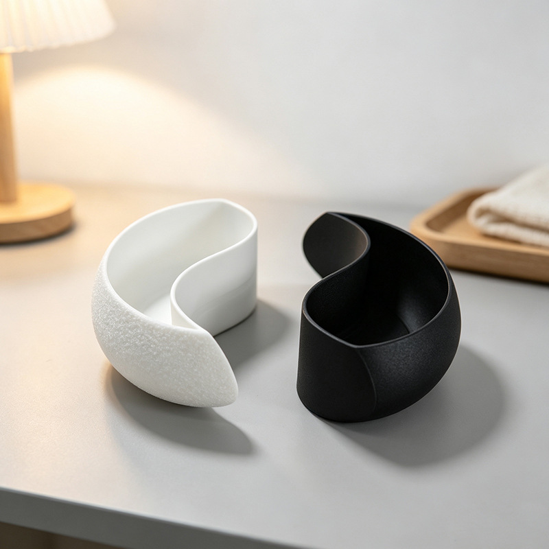 TEMU 3d Printed Yin Yang Succulent Planter Set, 2pcs Black And White Interlocking Mini Plant Pots, 4.13 Inch Desktop Flower Pots For Cactus,