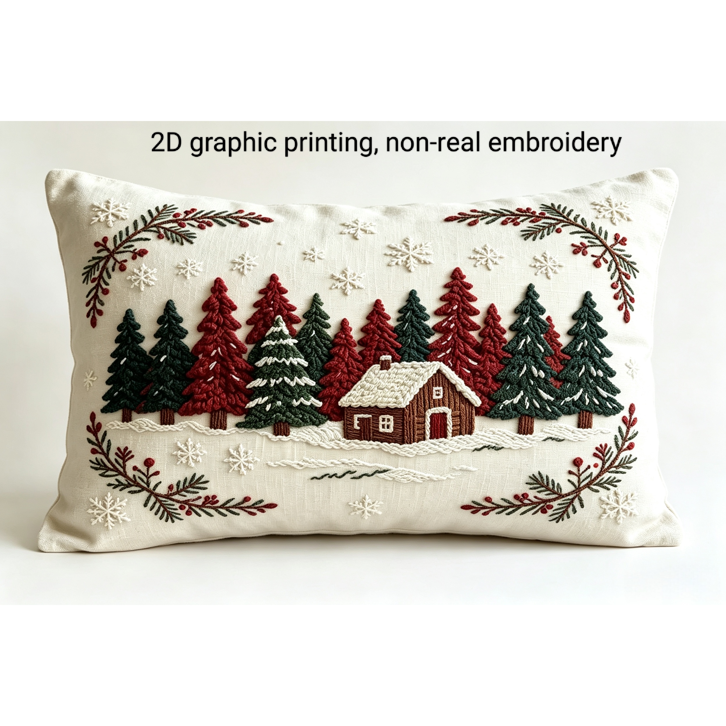 TEMU Funda de almohada temática navideña con estampado plano 2D tipo bordado, 1 pieza, no es bordado real, diseño estampado, adecuada para varios