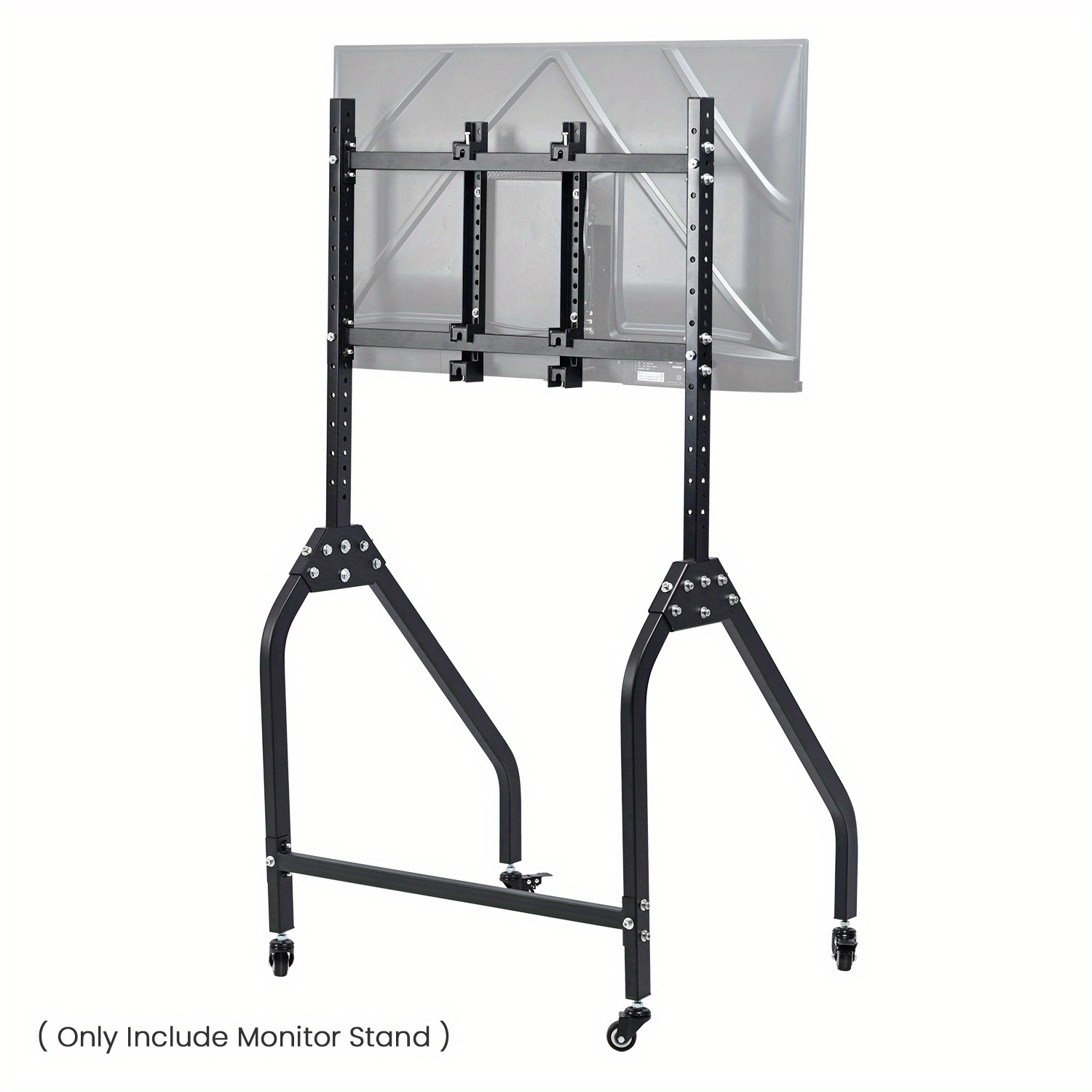 Image of A Stand For Single Screens Featuring Lockable Wheels, Suitable For Displays Ranging From 27 To 65 Inches, Adjustable In Height, With An Industrial Punk Aesthetic