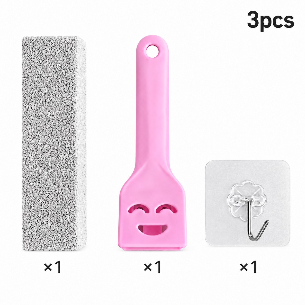TEMU 3pcs(1 Set: 1 Pumice Cleaning Stone+ 1 Extended Handle+ 1 Storage Hook), Limescale& Rust Remover For Toilets, Bathrooms, Kitchens& Tiles