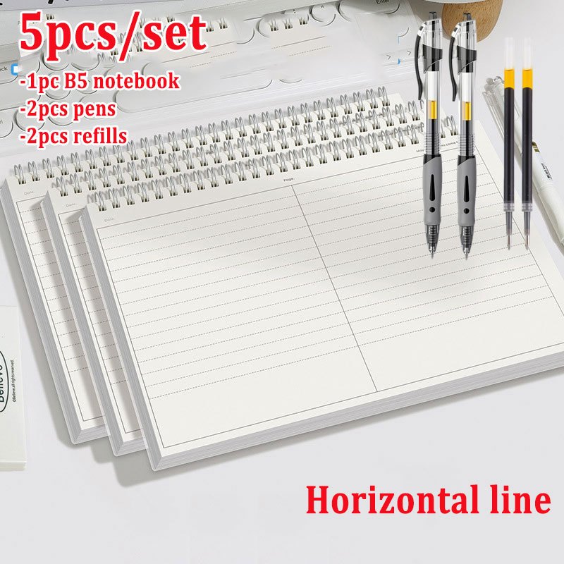 TEMU Un cahier à spirale à format B5 + 2 stylos + 2 recharges - Papier épaissi avec pages d'index, couverture mate, papier ligné, idéal pour la