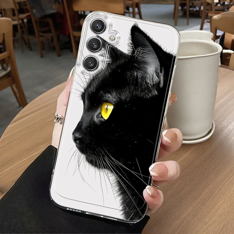 TEMU Phone Case: Black Cat With Golden Eyes Pattern Anti-drop Full-body Tpu Phone Case, Compatible With Galaxy A02, A03s, A04, A05s, A06, A13, A14,