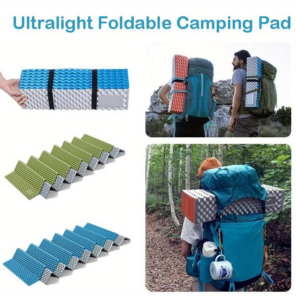 1pc Ultralight High Quality Self-Inflating   Sleeping Mat - Thickened EVA & Aluminum Coating Portable Camping Mattress, Foldable   with Carry Case   for Outdoor Backpacking, Hiking, Travel (Blue/Green), Mat for Camping, Camping Mat Outdoor, Folding Camping Mat, Camping Equipment, Camping Cot Mattress